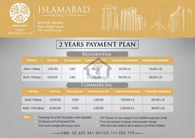8 Marla & 10 Marla Commercial Plot For Sale On Easy Installments - in Islamabad Model Town, Islamabad.