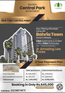 Modern and Luxurious BAHRIA CENTRAL PARK APARTMENT available for sale in easy installments