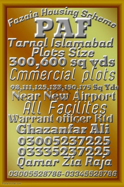 Plots for sale in Fazaia PAF TarnolIslamabad