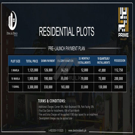 Prime Valley Islamabad Residential Payment Plan