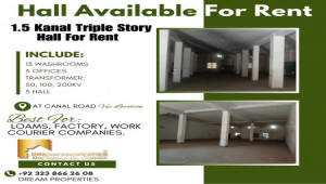 1.5 Kanal Triple Story Hall Available For Rent At Canal Road Faisalabad